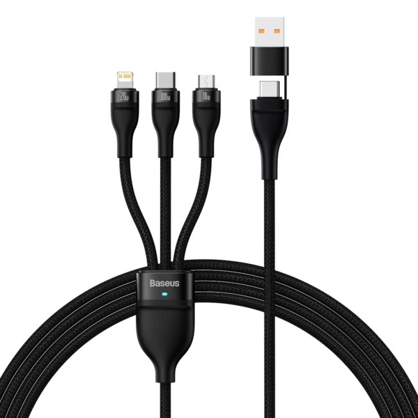 Baseus Flash Series Ⅱ Two-for-three U+C to M+L+C 100W 1.2m Black Charging Cable