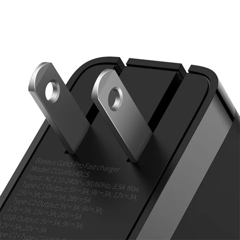 Baseus-GaN5-Pro-2C+U-140W-EU-Black-Fast-Charger_5 Baseus GaN5 Pro 2C+U 140W EU Black Fast Charger - Image 5