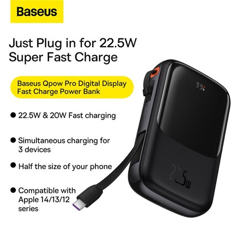 Baseus-Qpow-Pro+-Digital-Display-Fast-Charge-20000mAh-22.jpg_4 Baseus Qpow Pro+ Digital Display Fast Charge 20000mAh 22.5W Type-C Edition Cluster Black Power Bank - Image 4