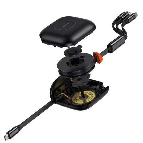 Baseus Traction Series Retractable 3-in-1 Desktop Organizer Type-C to M+L+C 100W 1.7m Black Fast Charging Cable_3 Baseus Traction Series Retractable 3-in-1 Desktop Organizer  Type-C to M+L+C 100W 1.7m  Black Fast Charging Cable - Image 2