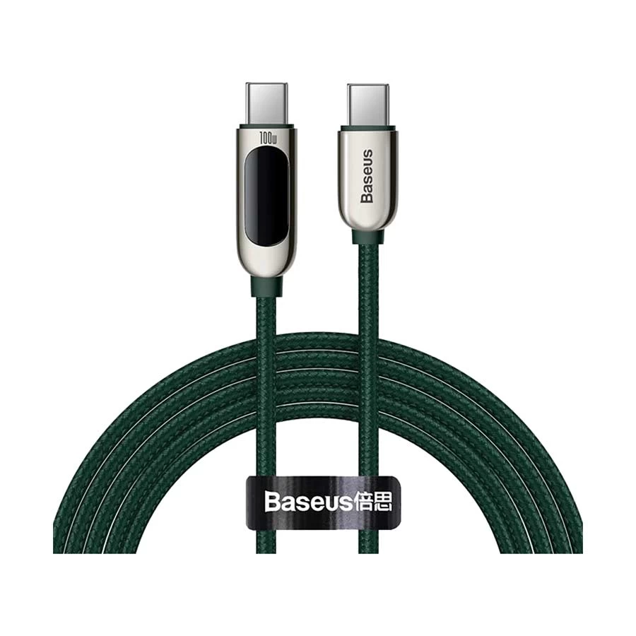 baseus-display-usb-type-c-male-to-male-1-meter-21684403762 Baseus LED Display Type-C to Type-C 100W 5A Green Fast Charging Data Cable - Image 2