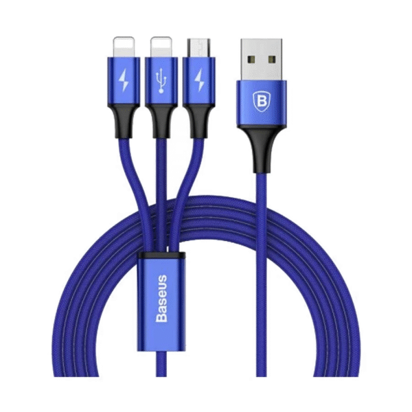 Baseus Rapid Series 3-in-1 Micro+Dual Lightning 3A 1.2M Blue Cable