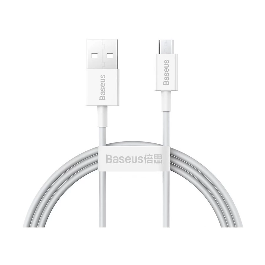 baseus-usb-male-to-micro-usb-male-1-meter-white-11684824542 Baseus Male to Micro USB Male  1M USB White Charging Data Cable - Image 1