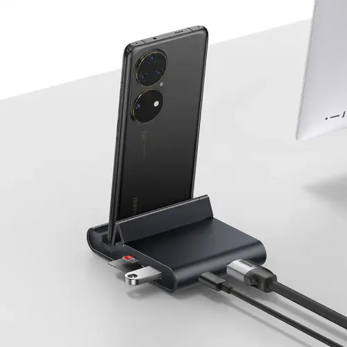 mate-docking-pro-02 Baseus Mate Docking Pro Type-C Mobile Phone Intelligent Black HUB Docking Station - Image 2