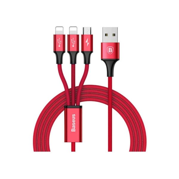 Baseus Rapid Series 3-in-1 Micro+Dual Lightning 3A 1.2M Red Cable