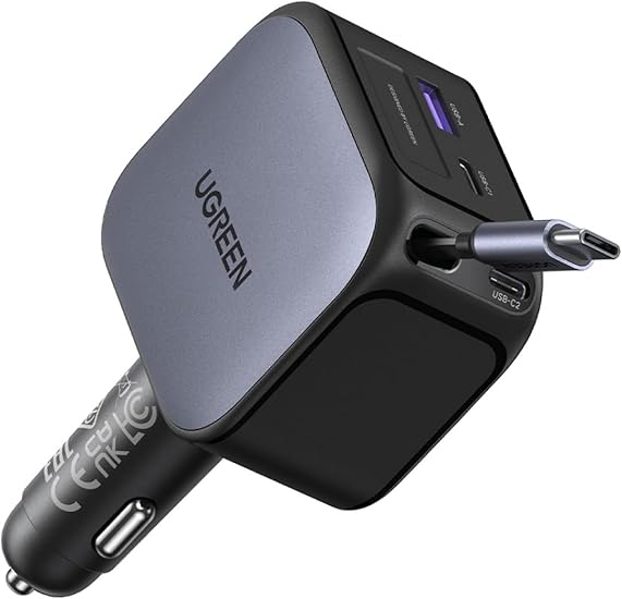 51JtC5mifTL._AC_SY550_ UGREEN 145W Fast Car Charger with Retractable Cable - Image 1