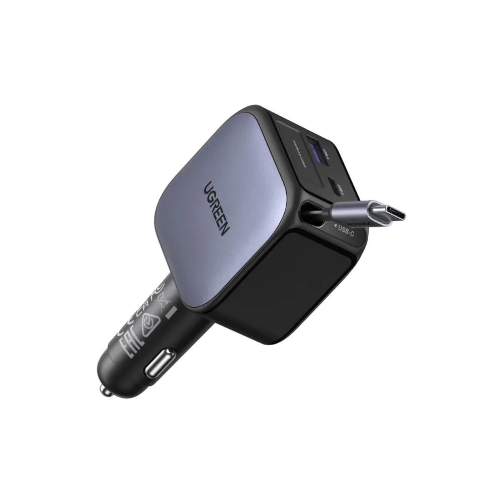 UGREEN-60W-2C1A-Car-Charger-with-Retractable-Cable-1.png UGREEN 60W Fast Car Charger with Retractable Cable - Image 1